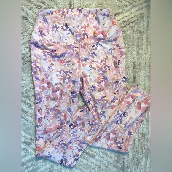 πΈπ€ RBX Floral watercolor print M Leggings large cell phone pocket on each side - Picture 1 of 8